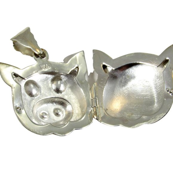 Vintage Solid 925 Sterling Silver Pig Piggy Face Locket Pendant, Photo Keepsake - Picture 8 of 8